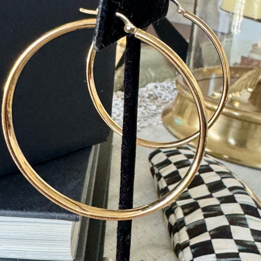 Italian Elegant Gold Over Silver Hoop Earrings